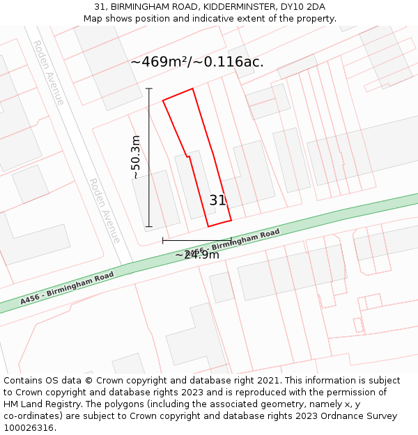 31, BIRMINGHAM ROAD, KIDDERMINSTER, DY10 2DA: Plot and title map