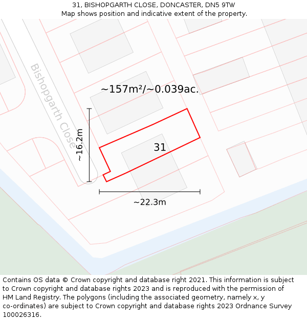 31, BISHOPGARTH CLOSE, DONCASTER, DN5 9TW: Plot and title map