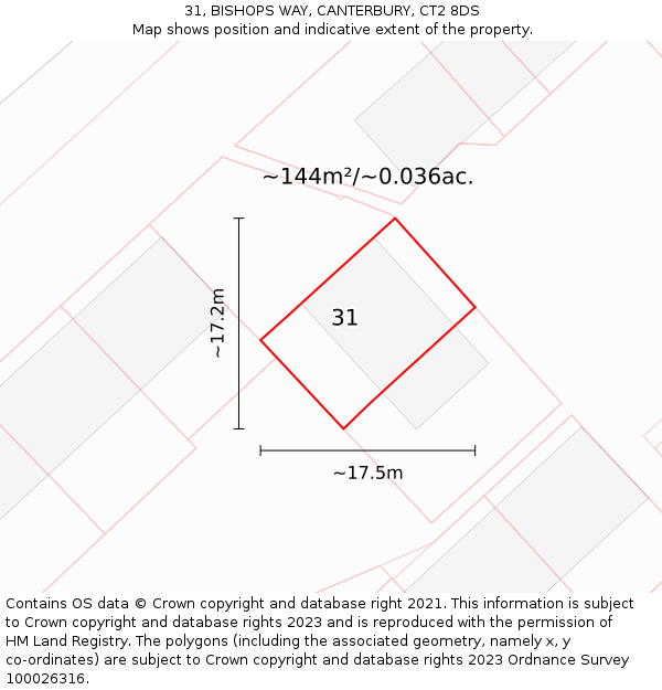31, BISHOPS WAY, CANTERBURY, CT2 8DS: Plot and title map