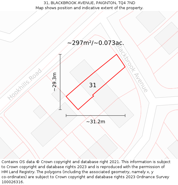 31, BLACKBROOK AVENUE, PAIGNTON, TQ4 7ND: Plot and title map