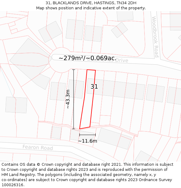 31, BLACKLANDS DRIVE, HASTINGS, TN34 2DH: Plot and title map