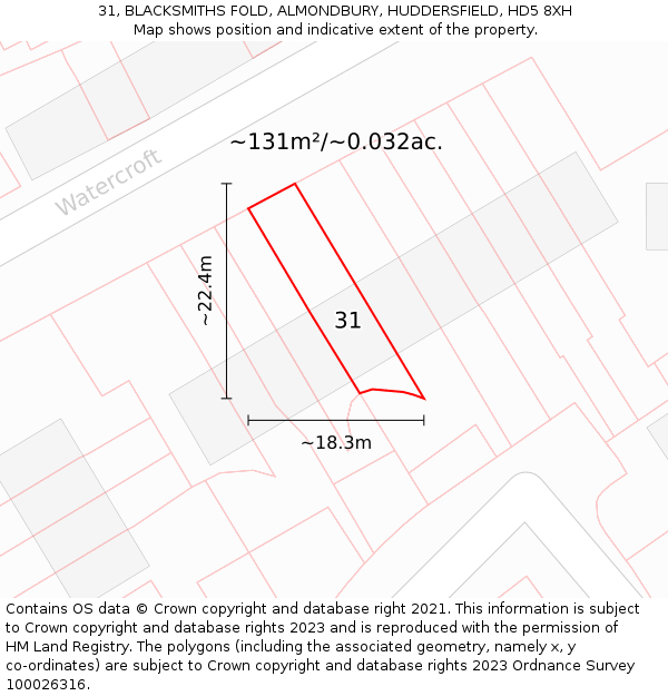 31, BLACKSMITHS FOLD, ALMONDBURY, HUDDERSFIELD, HD5 8XH: Plot and title map