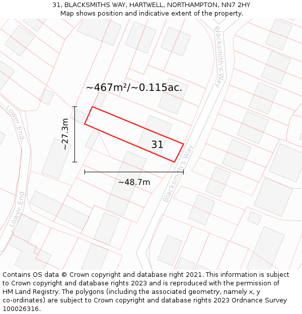 31, BLACKSMITHS WAY, HARTWELL, NORTHAMPTON, NN7 2HY: Plot and title map