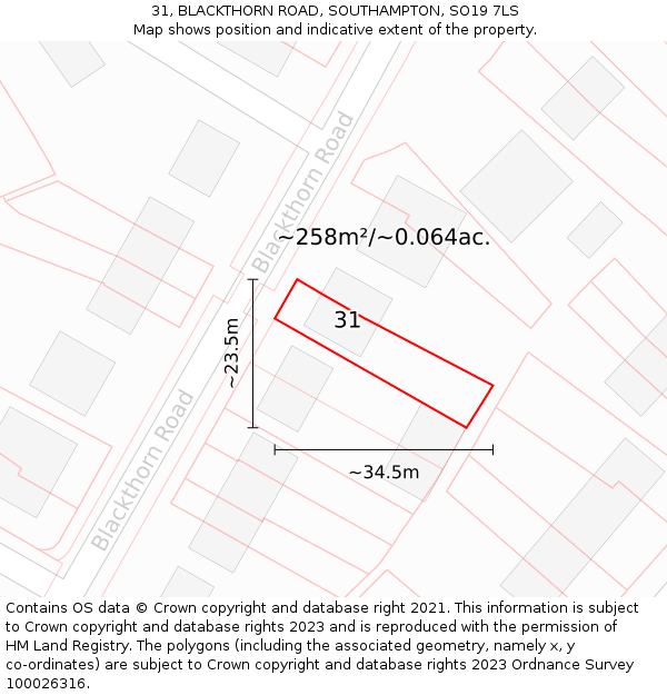 31, BLACKTHORN ROAD, SOUTHAMPTON, SO19 7LS: Plot and title map