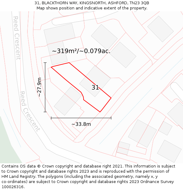 31, BLACKTHORN WAY, KINGSNORTH, ASHFORD, TN23 3QB: Plot and title map