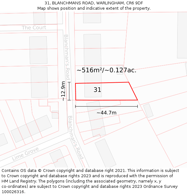 31, BLANCHMANS ROAD, WARLINGHAM, CR6 9DF: Plot and title map