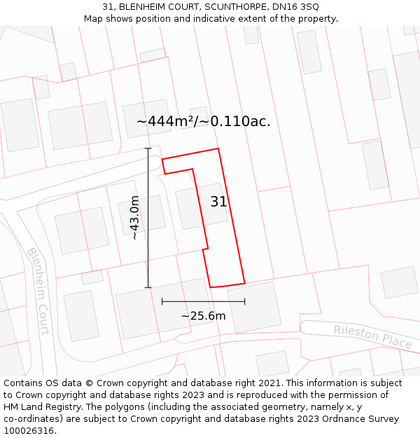 31, BLENHEIM COURT, SCUNTHORPE, DN16 3SQ: Plot and title map
