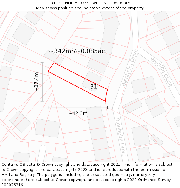 31, BLENHEIM DRIVE, WELLING, DA16 3LY: Plot and title map