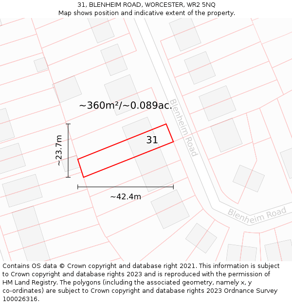 31, BLENHEIM ROAD, WORCESTER, WR2 5NQ: Plot and title map