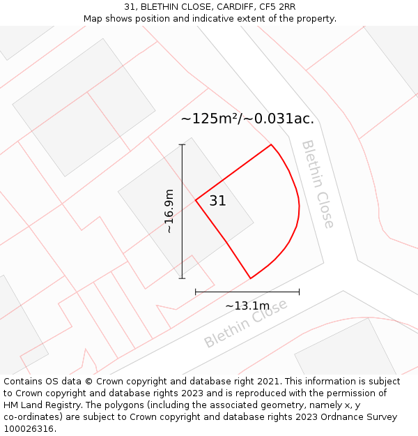 31, BLETHIN CLOSE, CARDIFF, CF5 2RR: Plot and title map