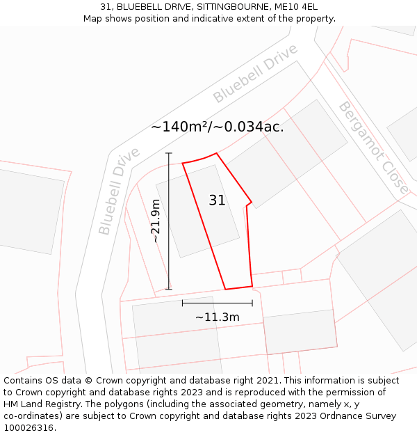 31, BLUEBELL DRIVE, SITTINGBOURNE, ME10 4EL: Plot and title map