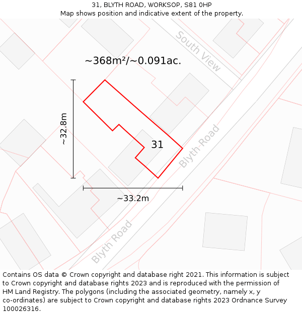 31, BLYTH ROAD, WORKSOP, S81 0HP: Plot and title map