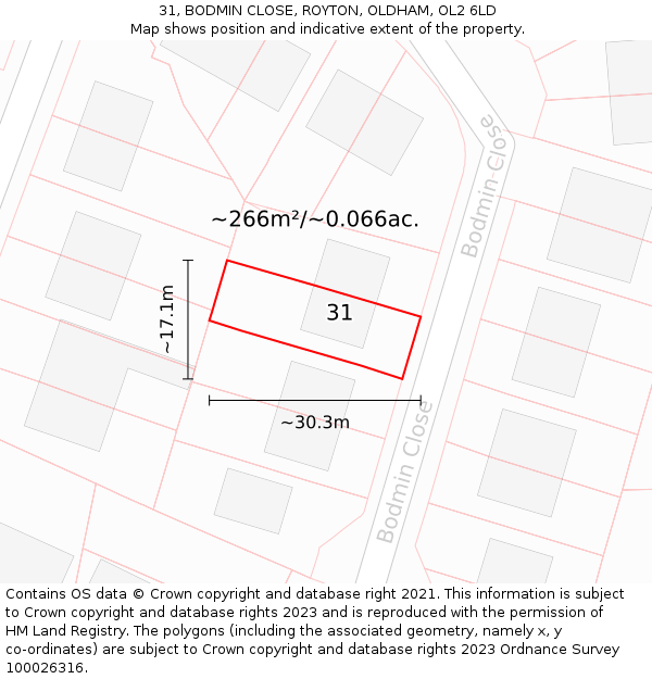 31, BODMIN CLOSE, ROYTON, OLDHAM, OL2 6LD: Plot and title map