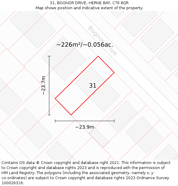 31, BOGNOR DRIVE, HERNE BAY, CT6 8QR: Plot and title map
