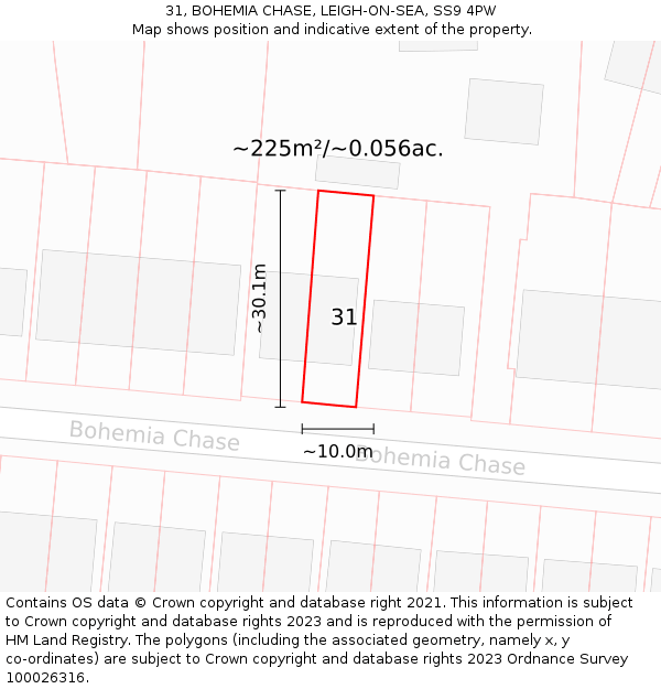 31, BOHEMIA CHASE, LEIGH-ON-SEA, SS9 4PW: Plot and title map