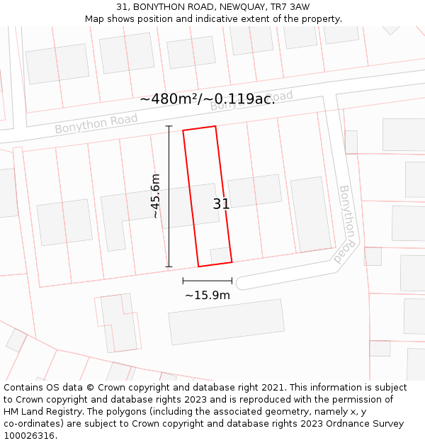 31, BONYTHON ROAD, NEWQUAY, TR7 3AW: Plot and title map