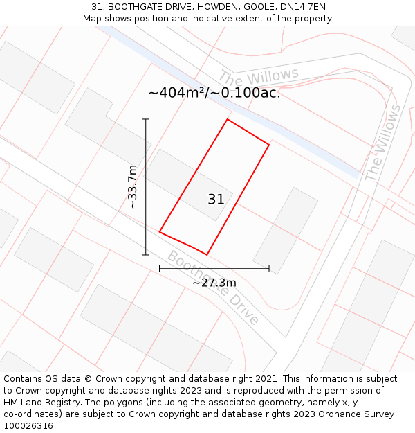 31, BOOTHGATE DRIVE, HOWDEN, GOOLE, DN14 7EN: Plot and title map
