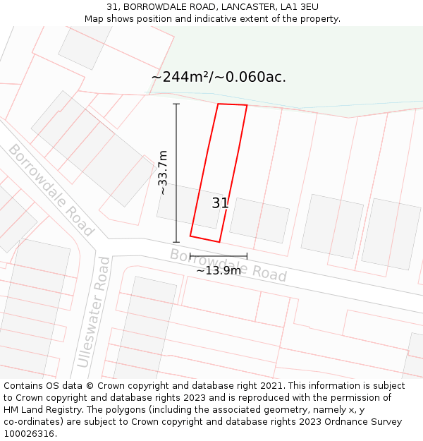 31, BORROWDALE ROAD, LANCASTER, LA1 3EU: Plot and title map