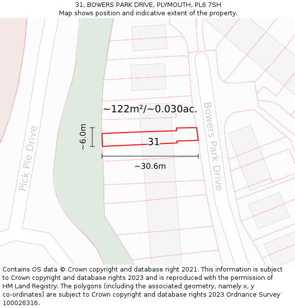 31, BOWERS PARK DRIVE, PLYMOUTH, PL6 7SH: Plot and title map
