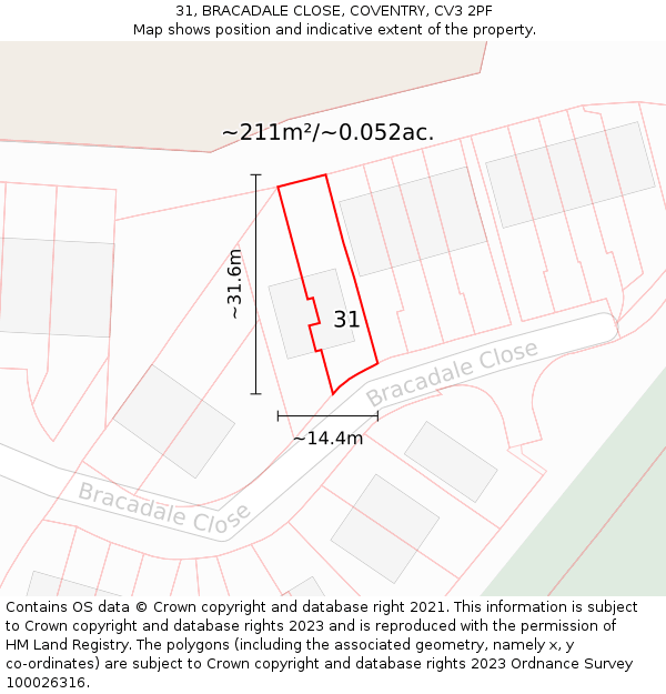 31, BRACADALE CLOSE, COVENTRY, CV3 2PF: Plot and title map