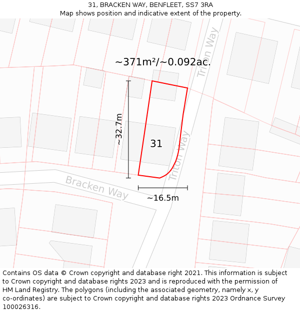 31, BRACKEN WAY, BENFLEET, SS7 3RA: Plot and title map