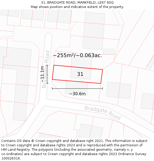 31, BRADGATE ROAD, MARKFIELD, LE67 9SQ: Plot and title map