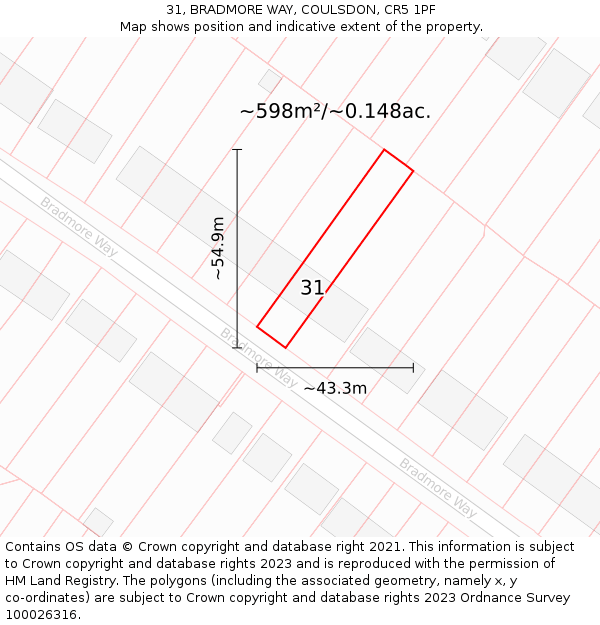 31, BRADMORE WAY, COULSDON, CR5 1PF: Plot and title map