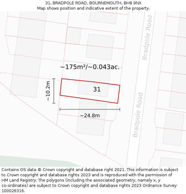 31, BRADPOLE ROAD, BOURNEMOUTH, BH8 9NX: Plot and title map