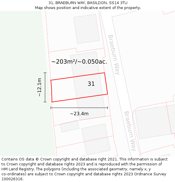 31, BRAEBURN WAY, BASILDON, SS14 3TU: Plot and title map