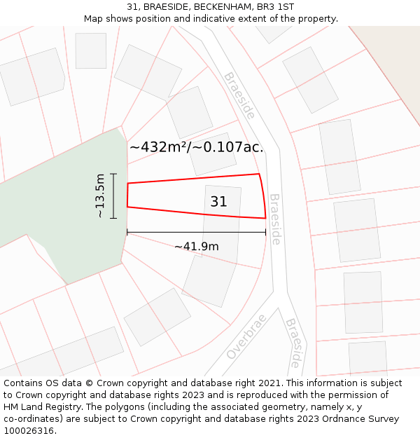 31, BRAESIDE, BECKENHAM, BR3 1ST: Plot and title map