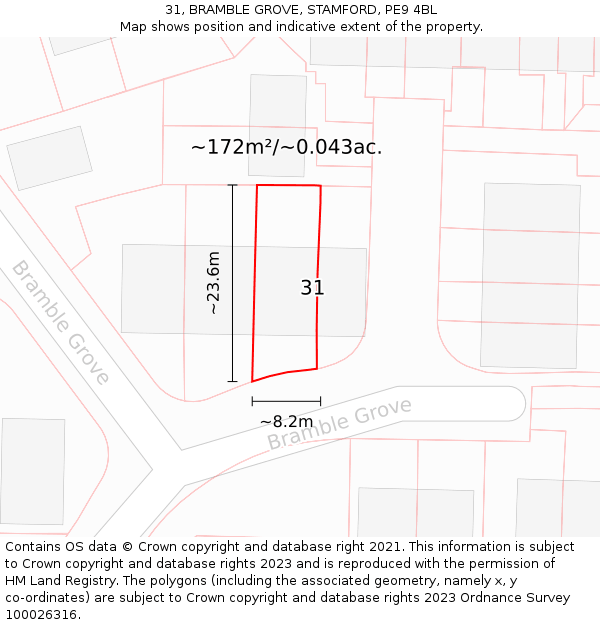 31, BRAMBLE GROVE, STAMFORD, PE9 4BL: Plot and title map