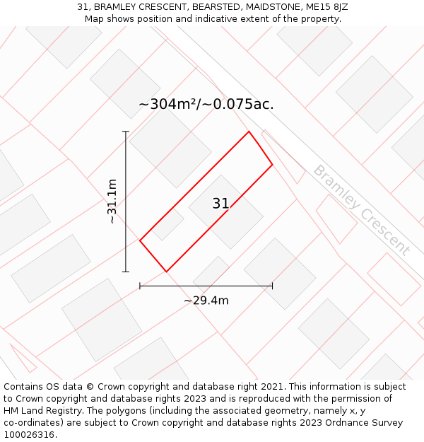 31, BRAMLEY CRESCENT, BEARSTED, MAIDSTONE, ME15 8JZ: Plot and title map