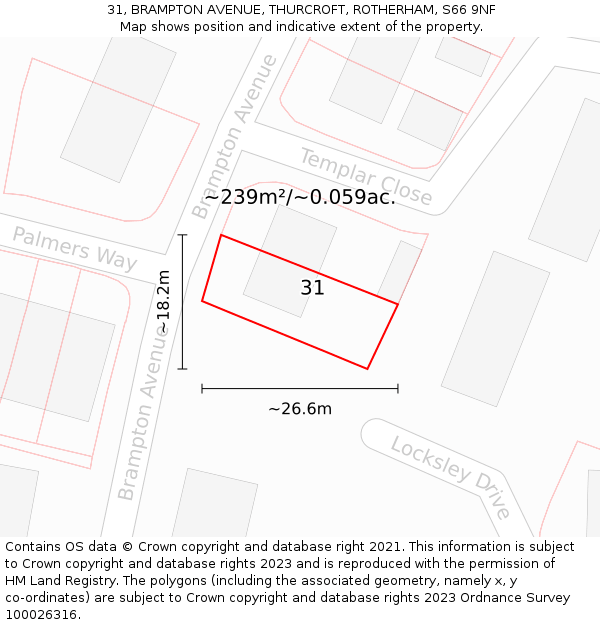 31, BRAMPTON AVENUE, THURCROFT, ROTHERHAM, S66 9NF: Plot and title map