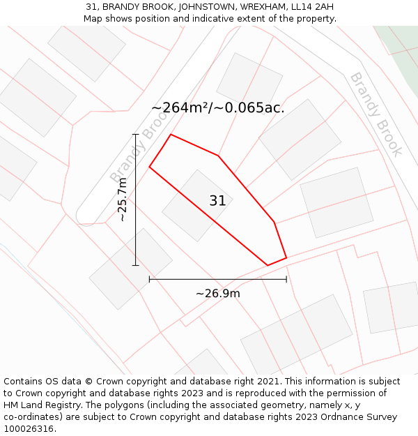 31, BRANDY BROOK, JOHNSTOWN, WREXHAM, LL14 2AH: Plot and title map