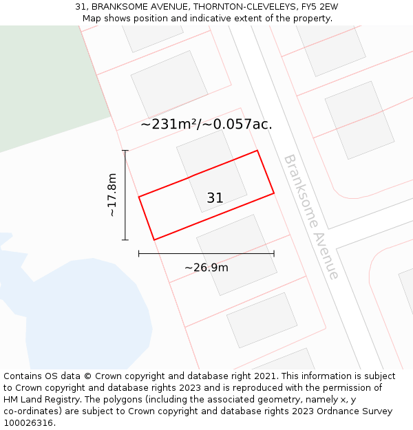 31, BRANKSOME AVENUE, THORNTON-CLEVELEYS, FY5 2EW: Plot and title map