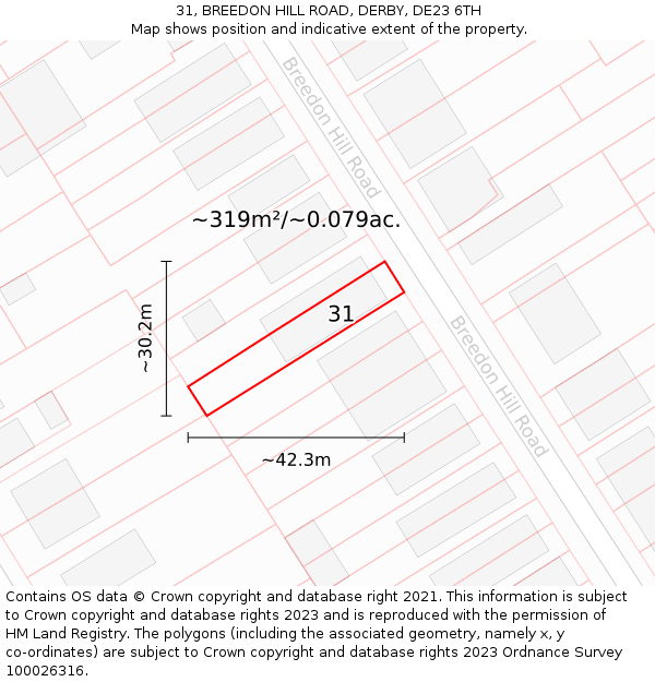 31, BREEDON HILL ROAD, DERBY, DE23 6TH: Plot and title map