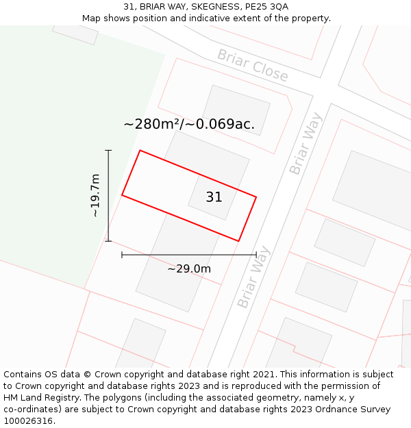 31, BRIAR WAY, SKEGNESS, PE25 3QA: Plot and title map