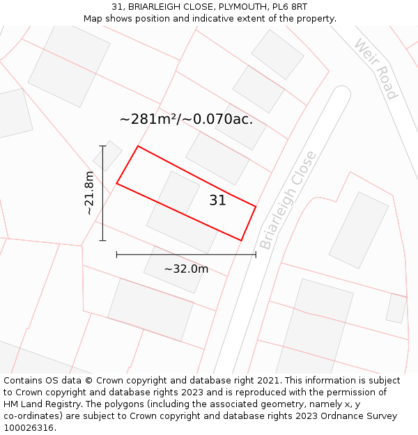 31, BRIARLEIGH CLOSE, PLYMOUTH, PL6 8RT: Plot and title map
