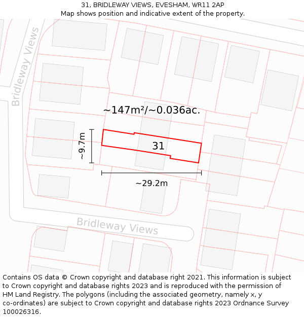 31, BRIDLEWAY VIEWS, EVESHAM, WR11 2AP: Plot and title map