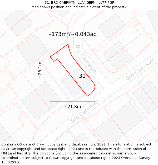 31, BRO CAERWYN, LLANGEFNI, LL77 7GF: Plot and title map