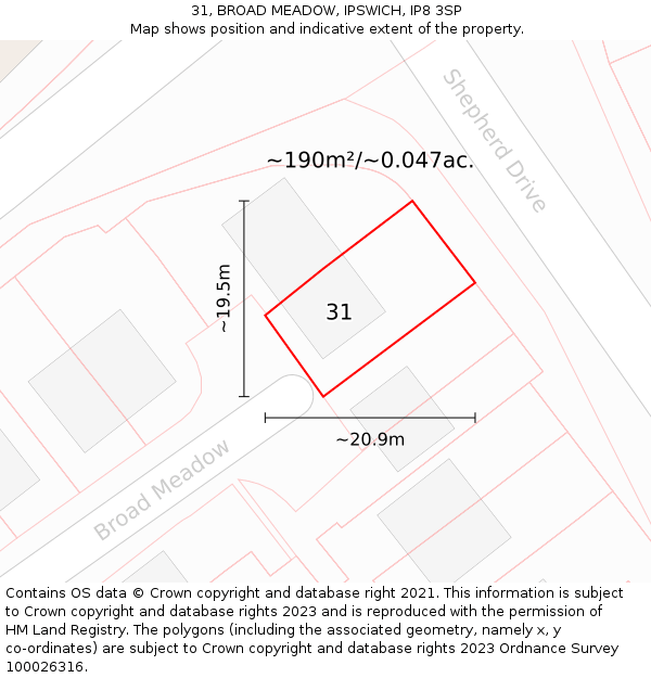 31, BROAD MEADOW, IPSWICH, IP8 3SP: Plot and title map