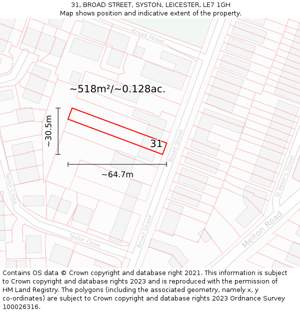 31, BROAD STREET, SYSTON, LEICESTER, LE7 1GH: Plot and title map