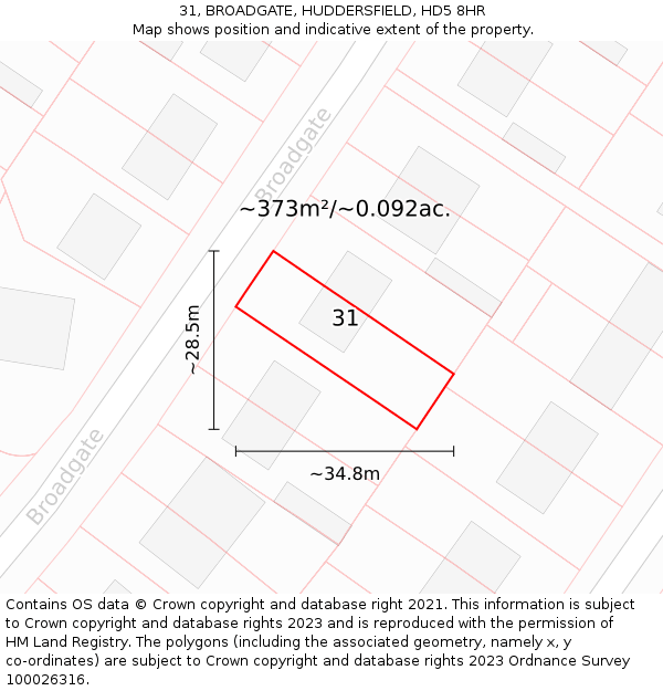 31, BROADGATE, HUDDERSFIELD, HD5 8HR: Plot and title map