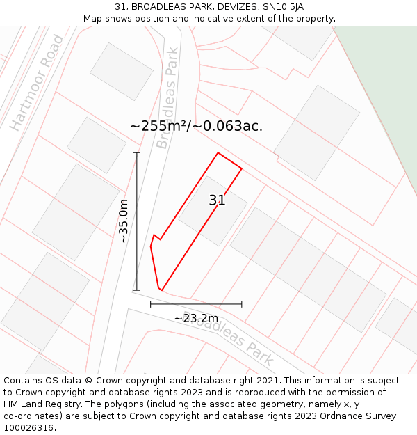 31, BROADLEAS PARK, DEVIZES, SN10 5JA: Plot and title map
