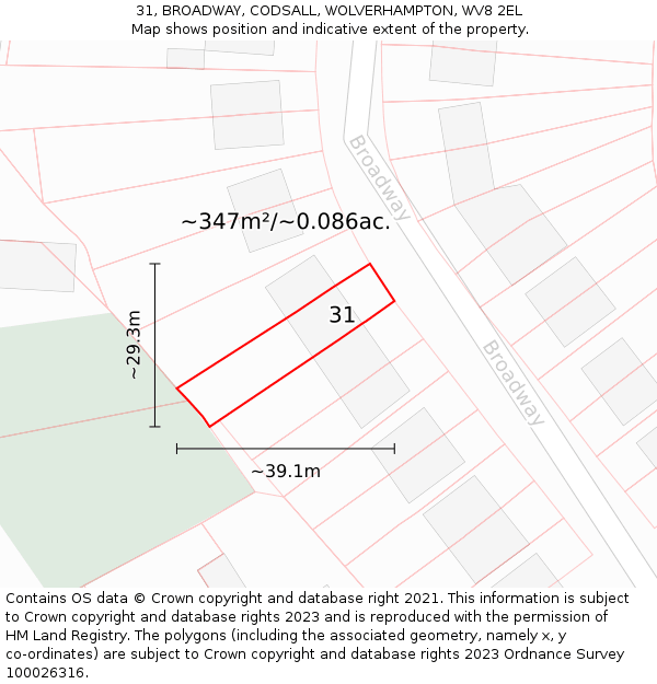 31, BROADWAY, CODSALL, WOLVERHAMPTON, WV8 2EL: Plot and title map