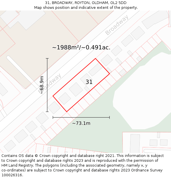 31, BROADWAY, ROYTON, OLDHAM, OL2 5DD: Plot and title map