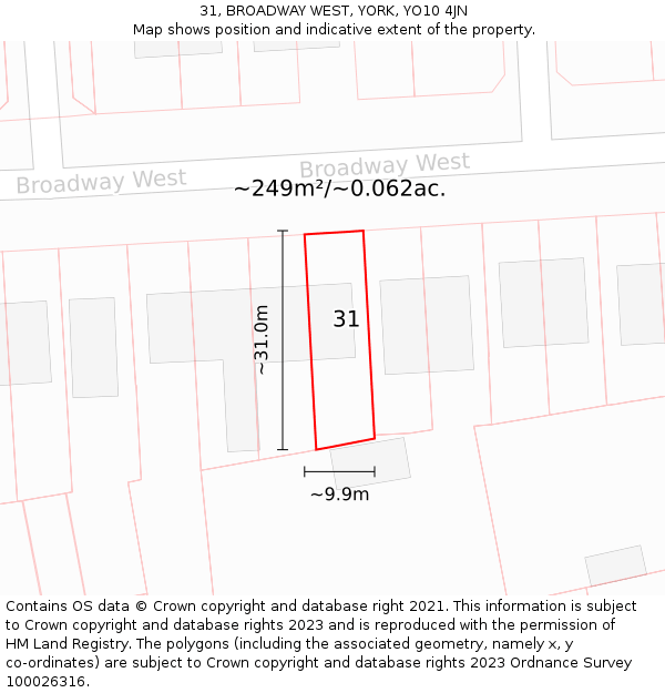 31, BROADWAY WEST, YORK, YO10 4JN: Plot and title map
