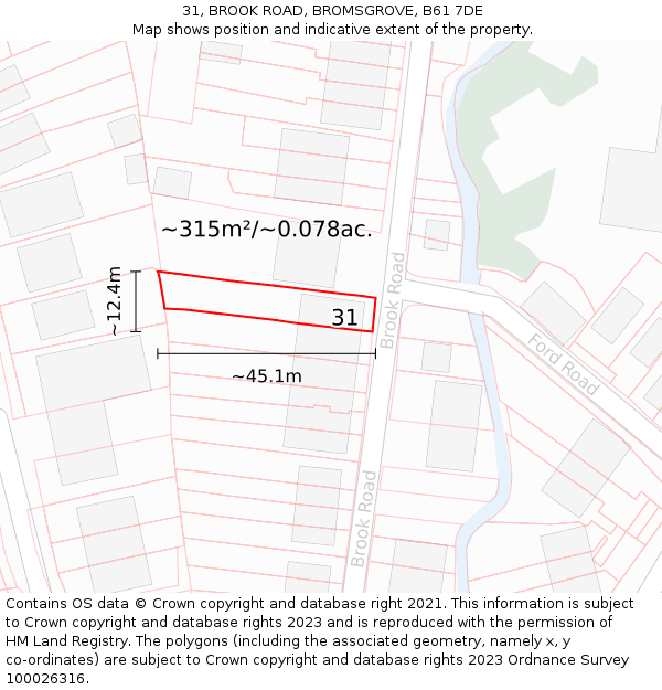 31, BROOK ROAD, BROMSGROVE, B61 7DE: Plot and title map