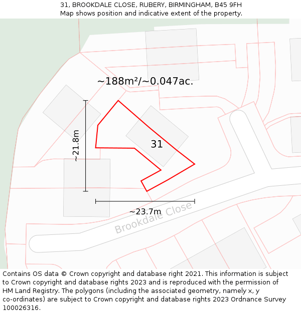31, BROOKDALE CLOSE, RUBERY, BIRMINGHAM, B45 9FH: Plot and title map