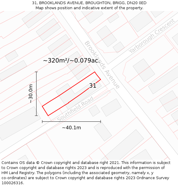 31, BROOKLANDS AVENUE, BROUGHTON, BRIGG, DN20 0ED: Plot and title map